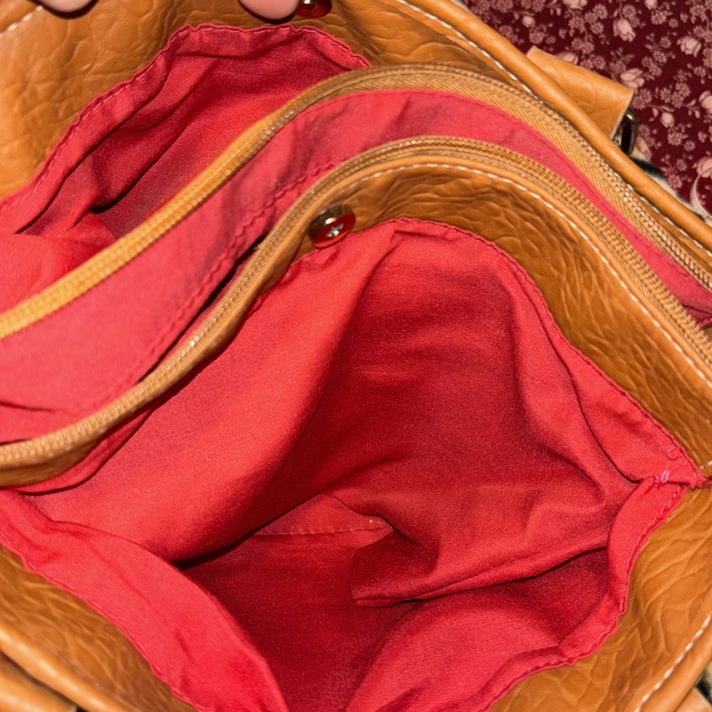 Rosetti Red Orange purse two handles brown accent 2 main inside pockets - Picture 14 of 15